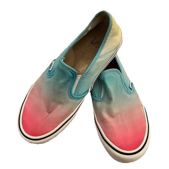 Vans Asher Women’s 7M/8.5W Pink Blu Yellow Ombre Low Slip On Skate Sneaker Shoes - Picture 1 of 9